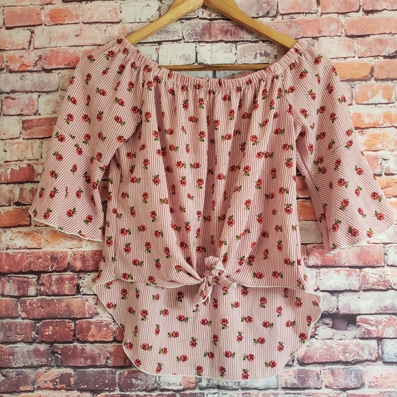 Pinky Girls Top Shirt High Low Hem W/Tie knot Bell - Picture 1 of 7